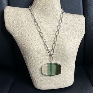 Unique large ombré green glass necklace 22”